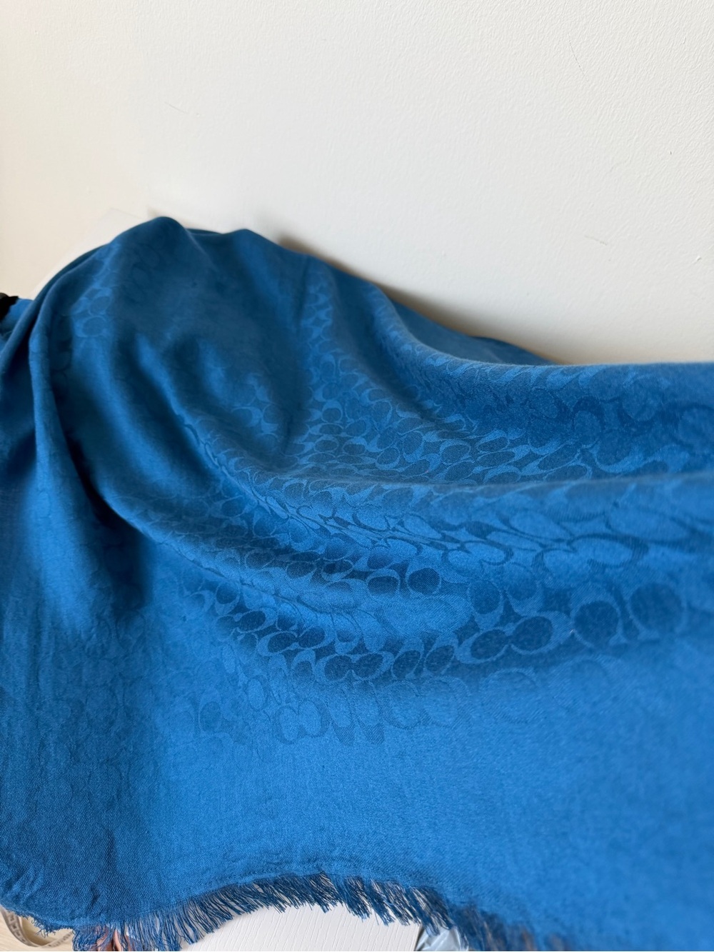 Coach Signature C Blue Silk Cotton Scarf Wrap Shawl 24” x 64” - Picture 2 of 11